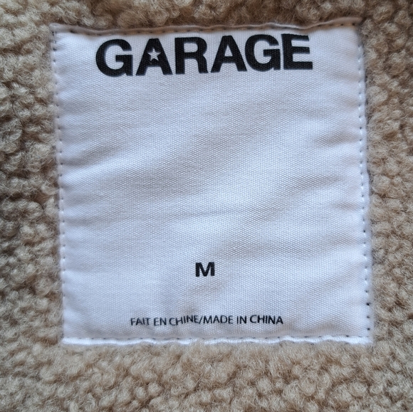 Garage Cropped Aviator Jacket Sherpa Lined Coat Brown Faux Leather Women's Sz M - Picture 15 of 16